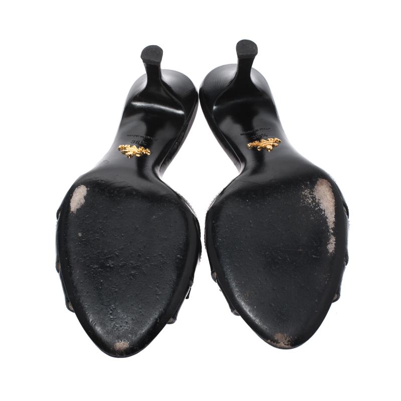 Prada Black Saffiano Patent Leather Bow Slides Size 38.5 1