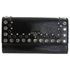 Prada Black Saffiano Patent Leather Jewel Stud Wallet