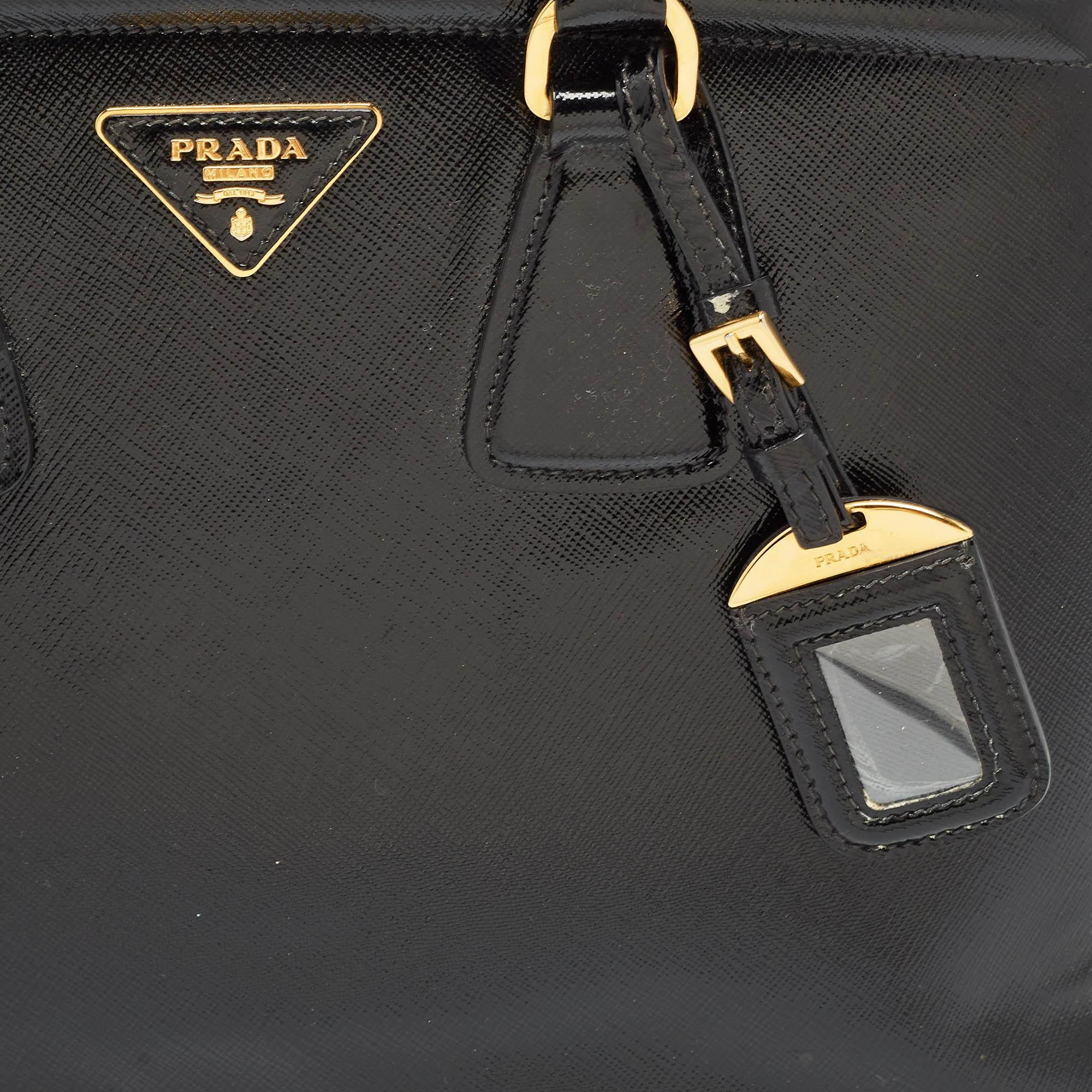 Prada Black Saffiano Patent Leather Parabole Tote 1