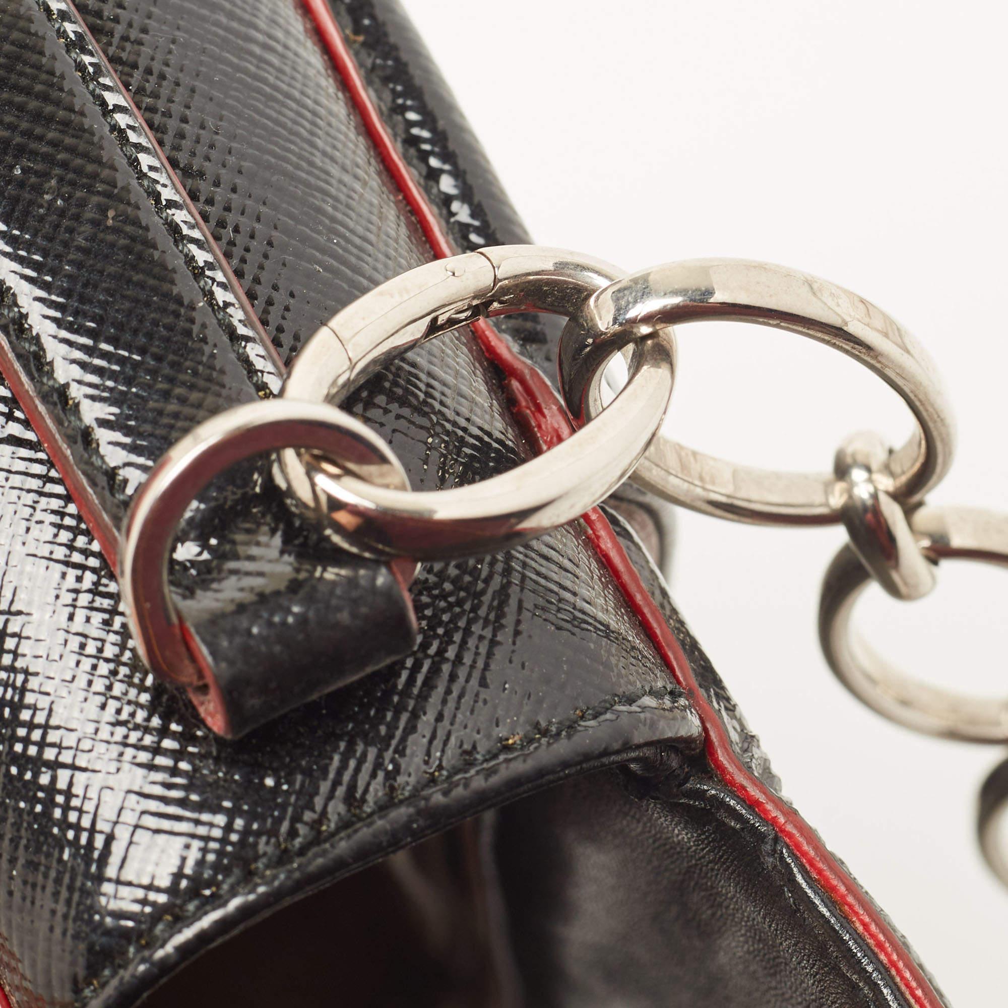 Prada Black Saffiano Patent Leather Sound Chain Shoulder Bag 2