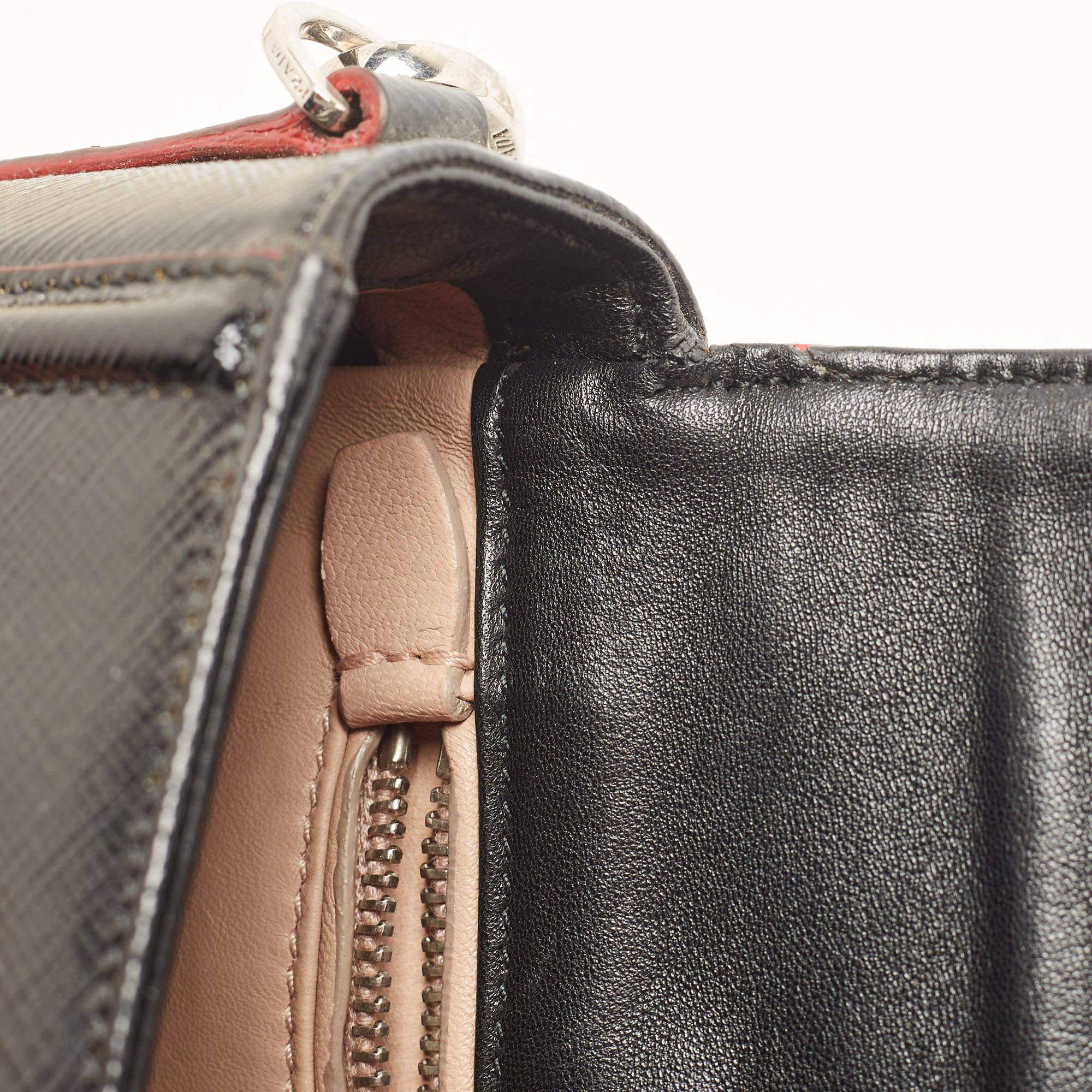 Prada Black Saffiano Patent Leather Sound Chain Shoulder Bag 4