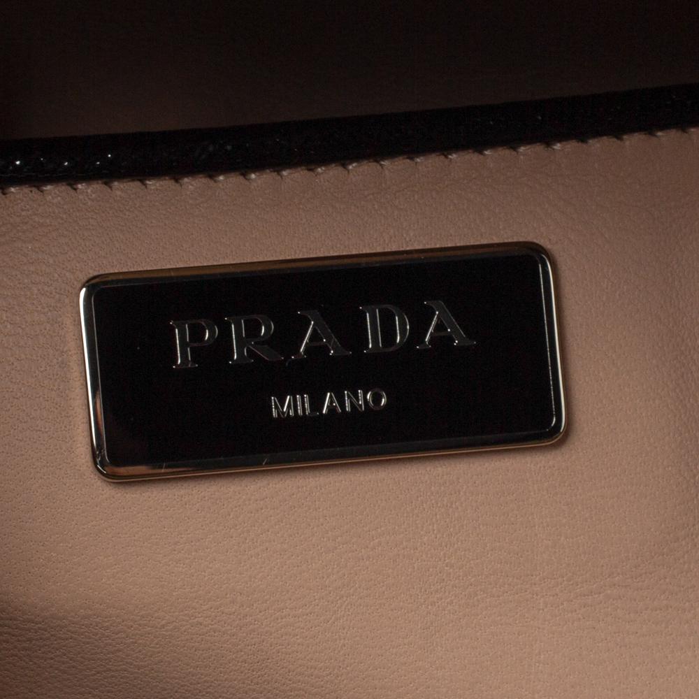 Prada Black Saffiano Patent Leather Studded Pyramid Frame Satchel 3