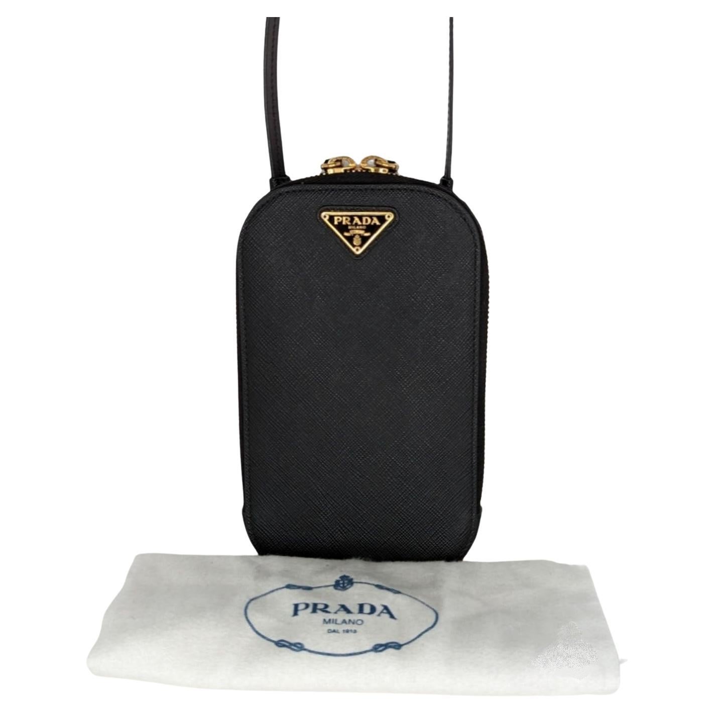 Prada Black Saffiano Phone Crossbody Vertical Mini Bag