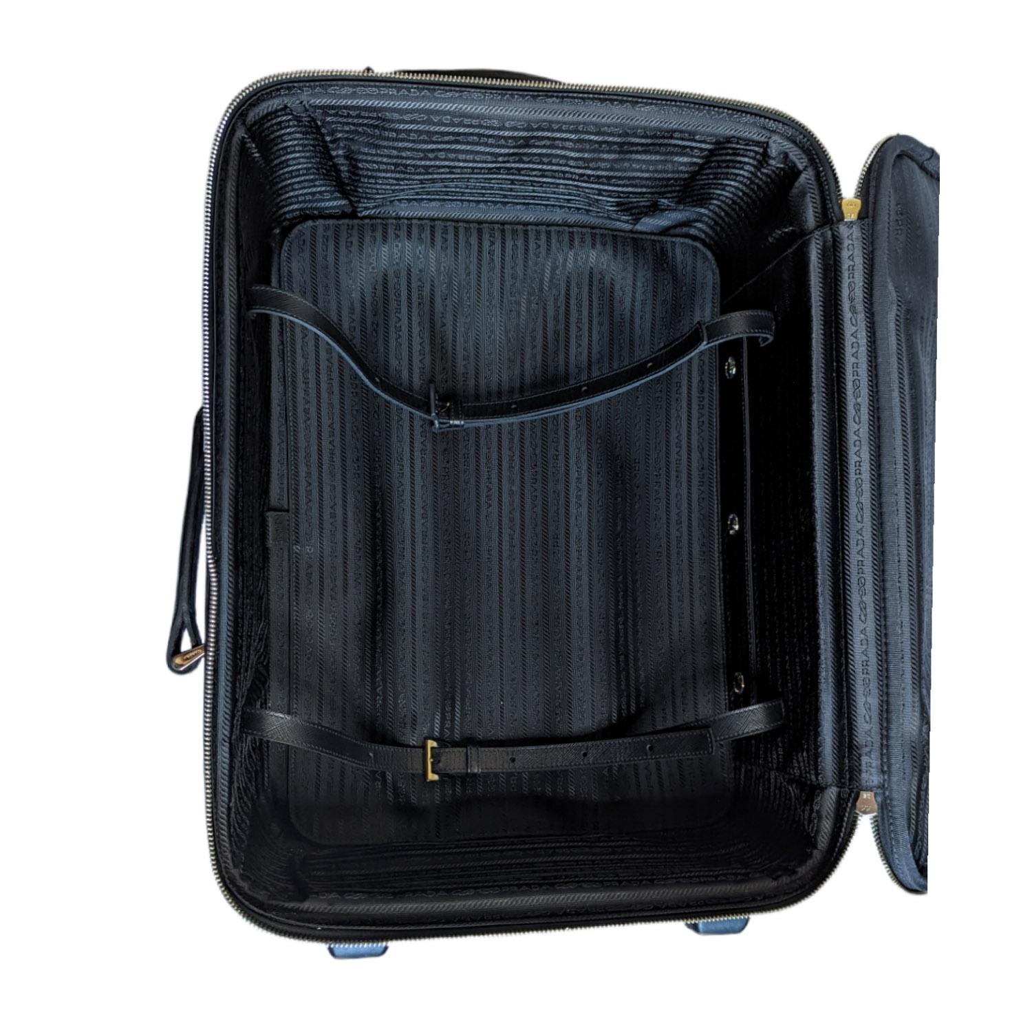 Prada Black Saffiano Rolling Carry-On Suitcase In Excellent Condition In Scottsdale, AZ