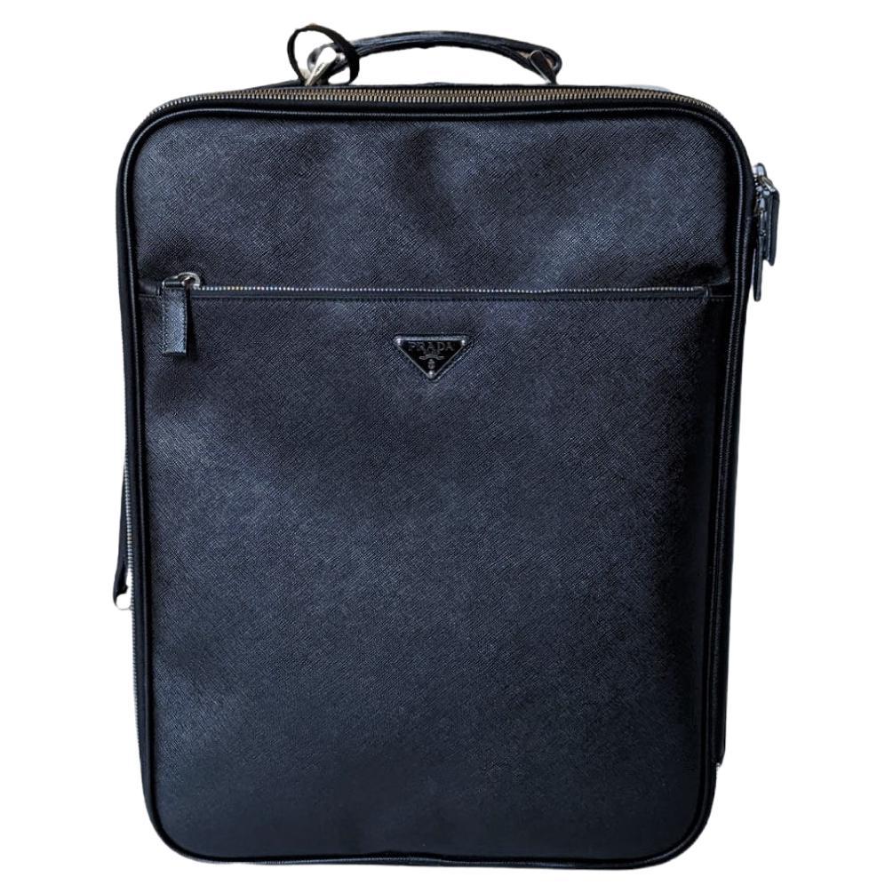 Prada Black Saffiano Rolling Carry-On Suitcase