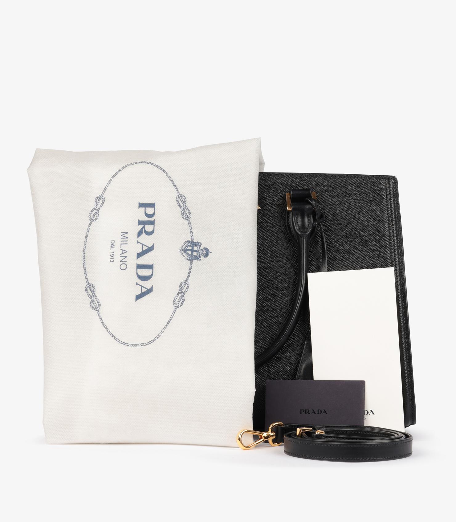 Prada, Tote media in pelle saffiano e morbida di vitello nera in vendita 6