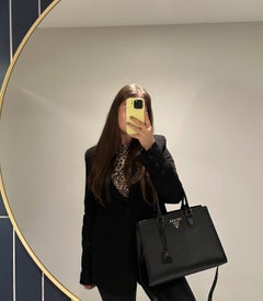Prada Black Saffiano & Soft Calfskin Leather Medium Tote