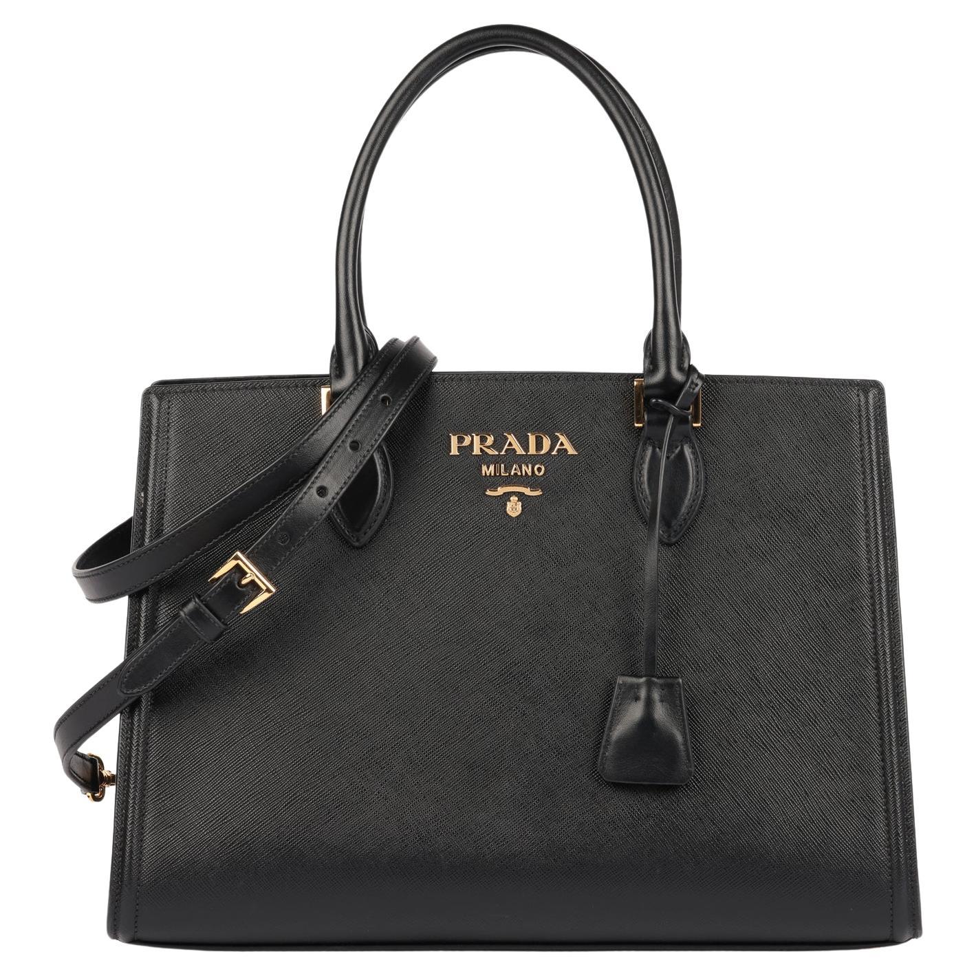 Prada Black Saffiano 
Soft Calfskin Leather Medium Tote