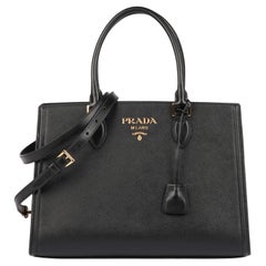 Prada Black Saffiano & Soft Calfskin Leather Medium Tote