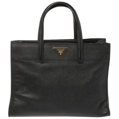 Prada Black Saffiano Soft Leather Triple Pocket Tote