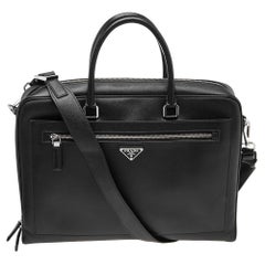 Prada Black Saffiano Travel Leather Business Bag