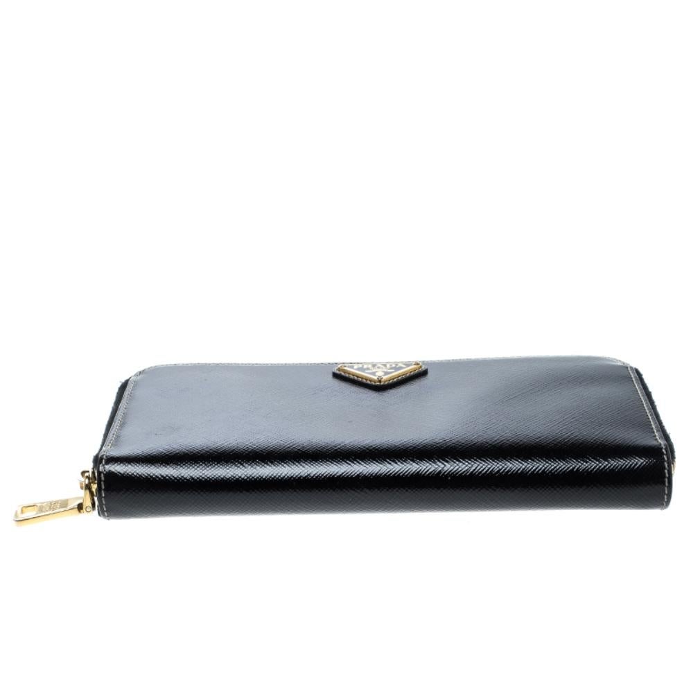 Women's Prada Black Saffiano Vernic Leather Zip Around Wallet