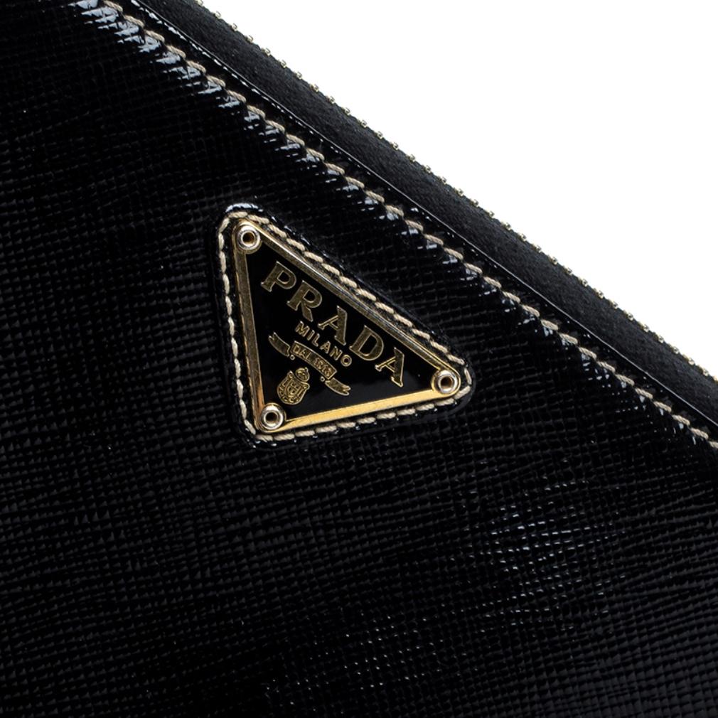 Prada Black Saffiano Vernic Leather Zip Around Wallet 5