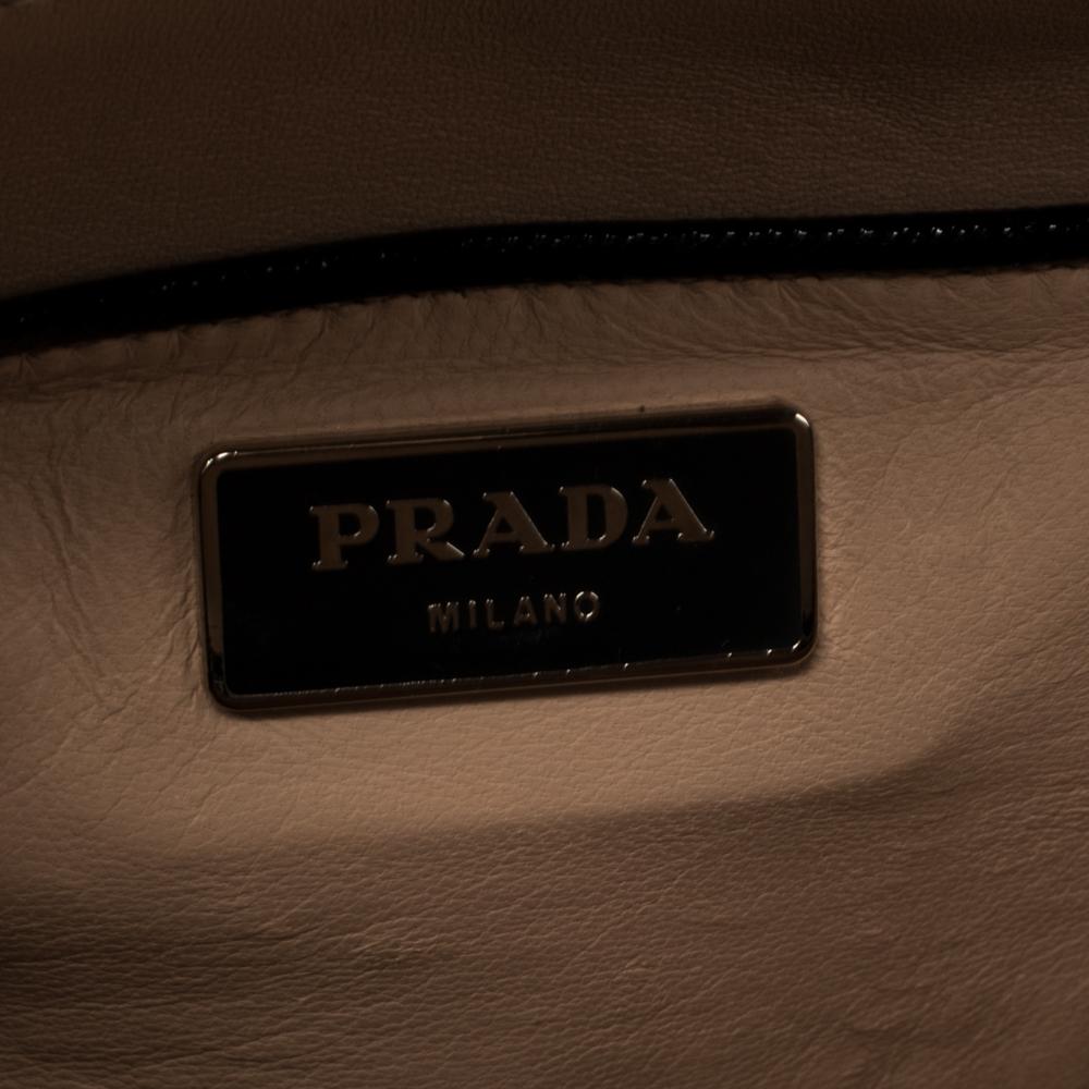 Prada Black Saffiano Vernic Patent Leather Studded Pyramid Frame Satchel 1