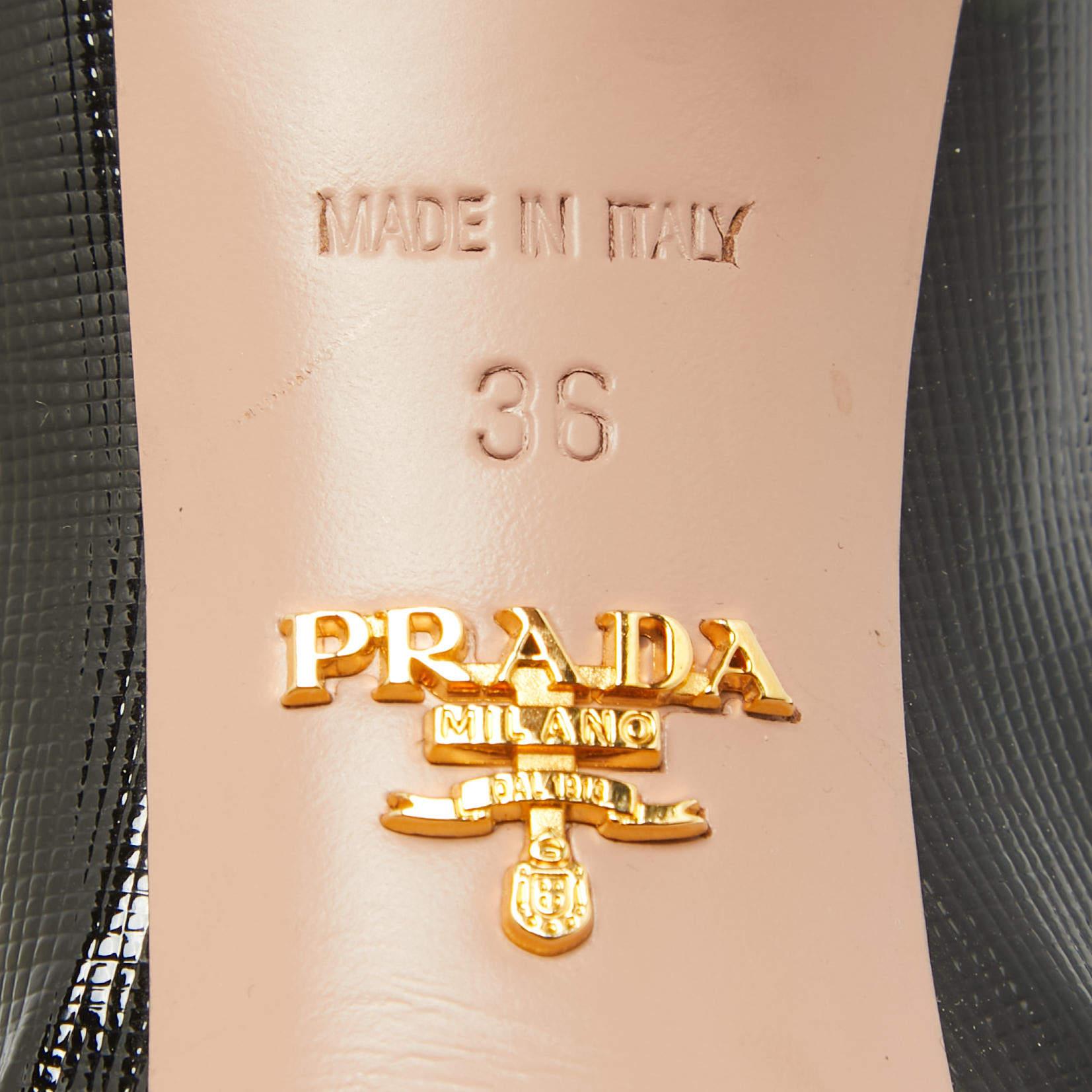 Prada Black Saffiano Vernice Leather Peep Toe Platform Pumps Size 36 3