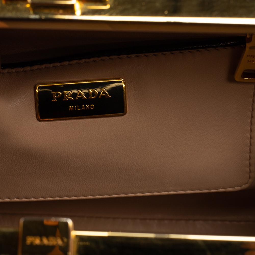Prada Black Saffiano Vernice Leather Pyramid Frame Satchel 4