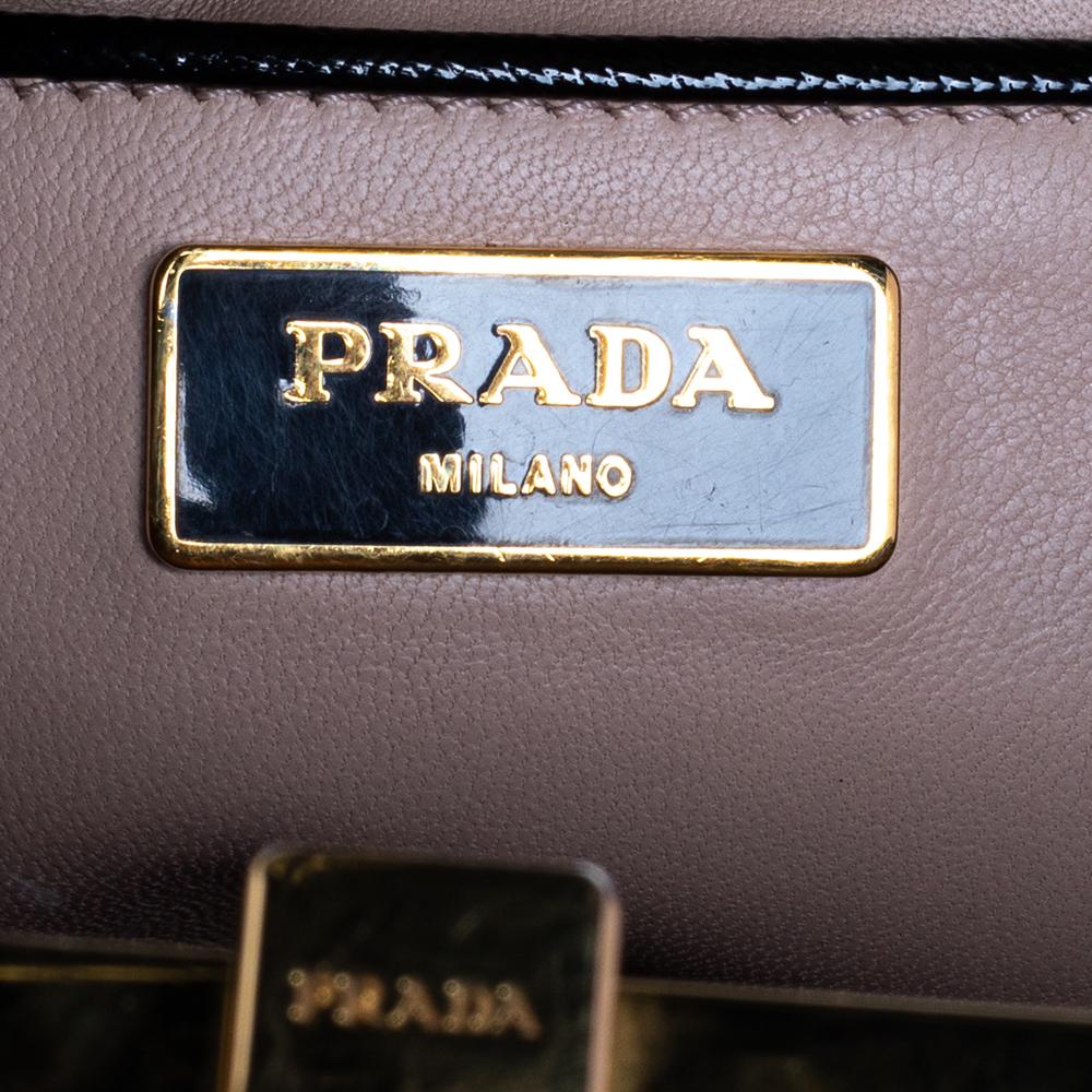 Prada Black Saffiano Vernice Leather Pyramid Frame Satchel 3