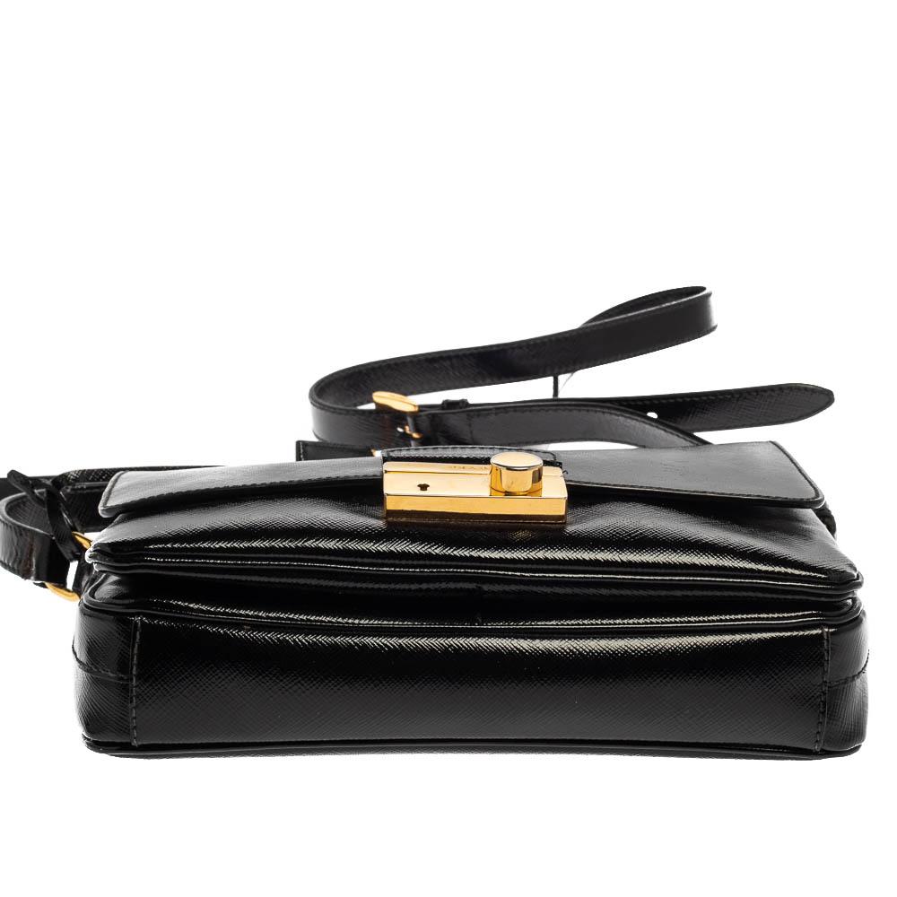 Prada Black Saffiano Vernice Leather Sound Shoulder Bag 1