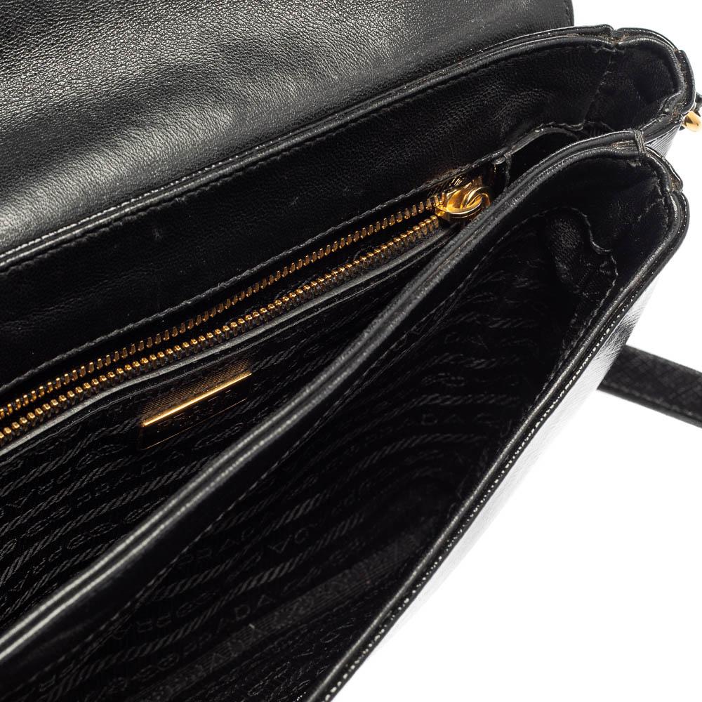 Prada Black Saffiano Vernice Leather Sound Shoulder Bag 5