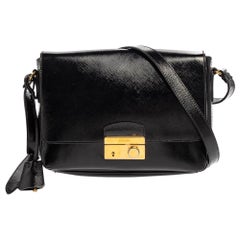 Prada Black Saffiano Vernice Leather Sound Shoulder Bag