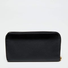 Prada Black Saffiano Vernice Leather Zip Around Wallet