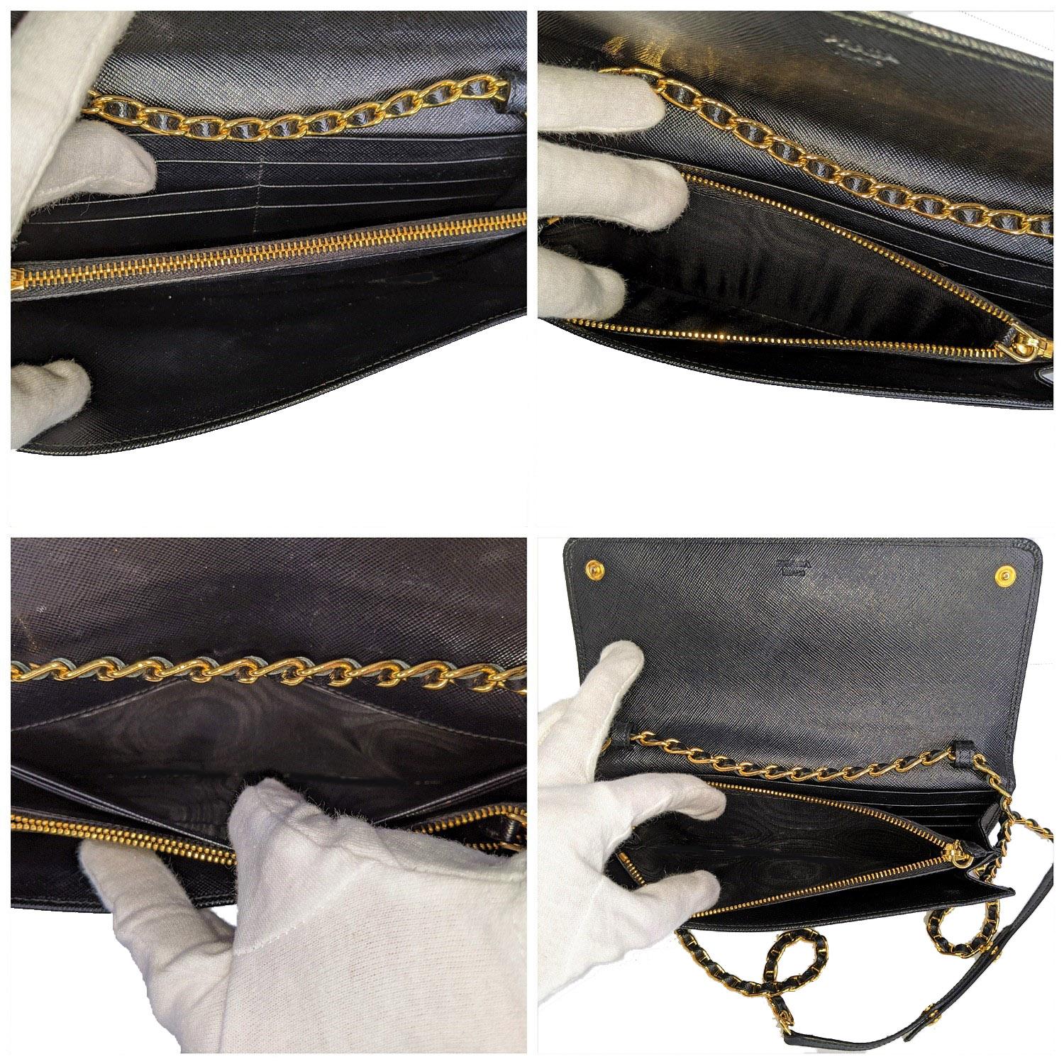 Women's Prada Black Saffiano Wallet On Chain Crossbody Shoulder Bag