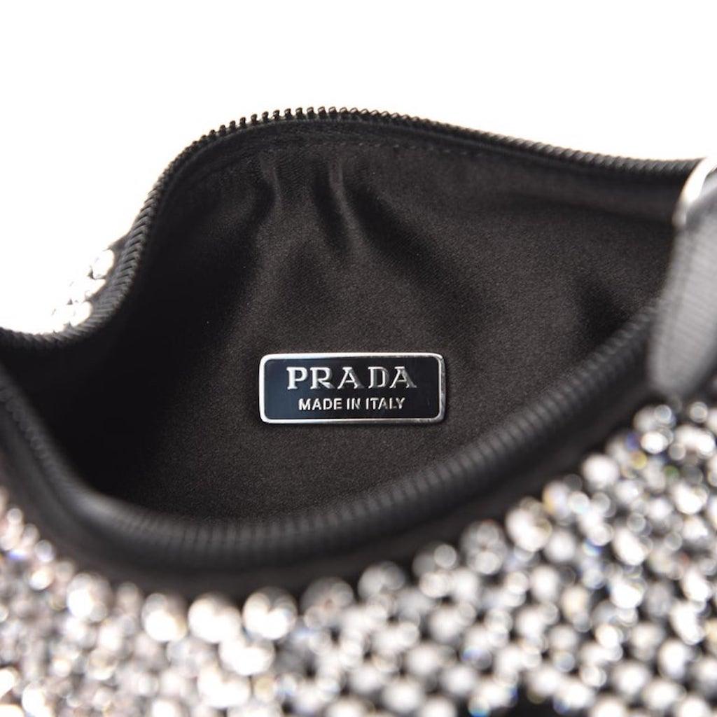 Prada Black Satin 2021 Crystal Re-edition 2000 Shoulder Bag For Sale 2