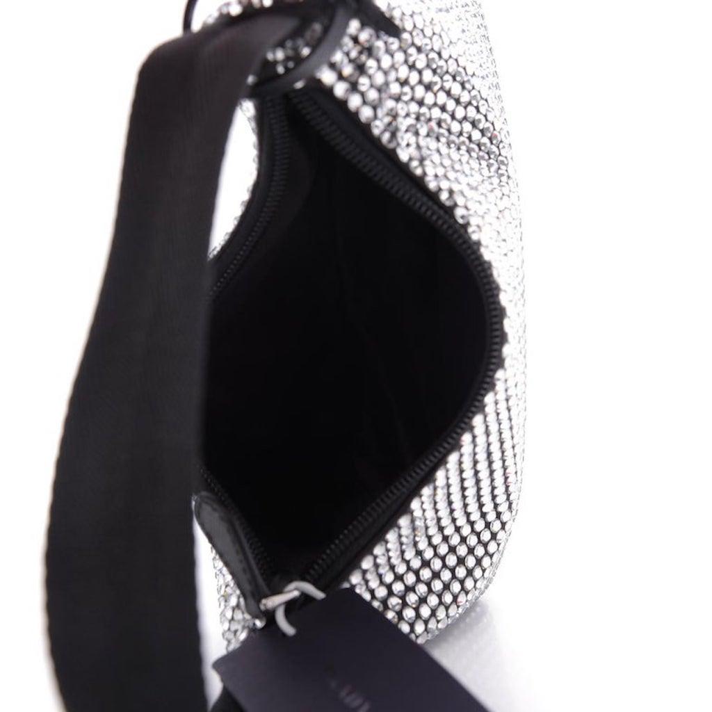 Prada Black Satin 2021 Crystal Re-edition 2000 Shoulder Bag For Sale 3