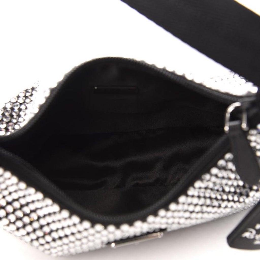 Prada Black Satin 2021 Crystal Re-edition 2000 Shoulder Bag For Sale 4