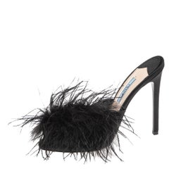 Prada Black Satin And Feather Slide Sandals Size 38