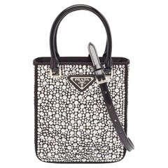 Prada Black Satin and Leather Small Crystal Embellished Tote
