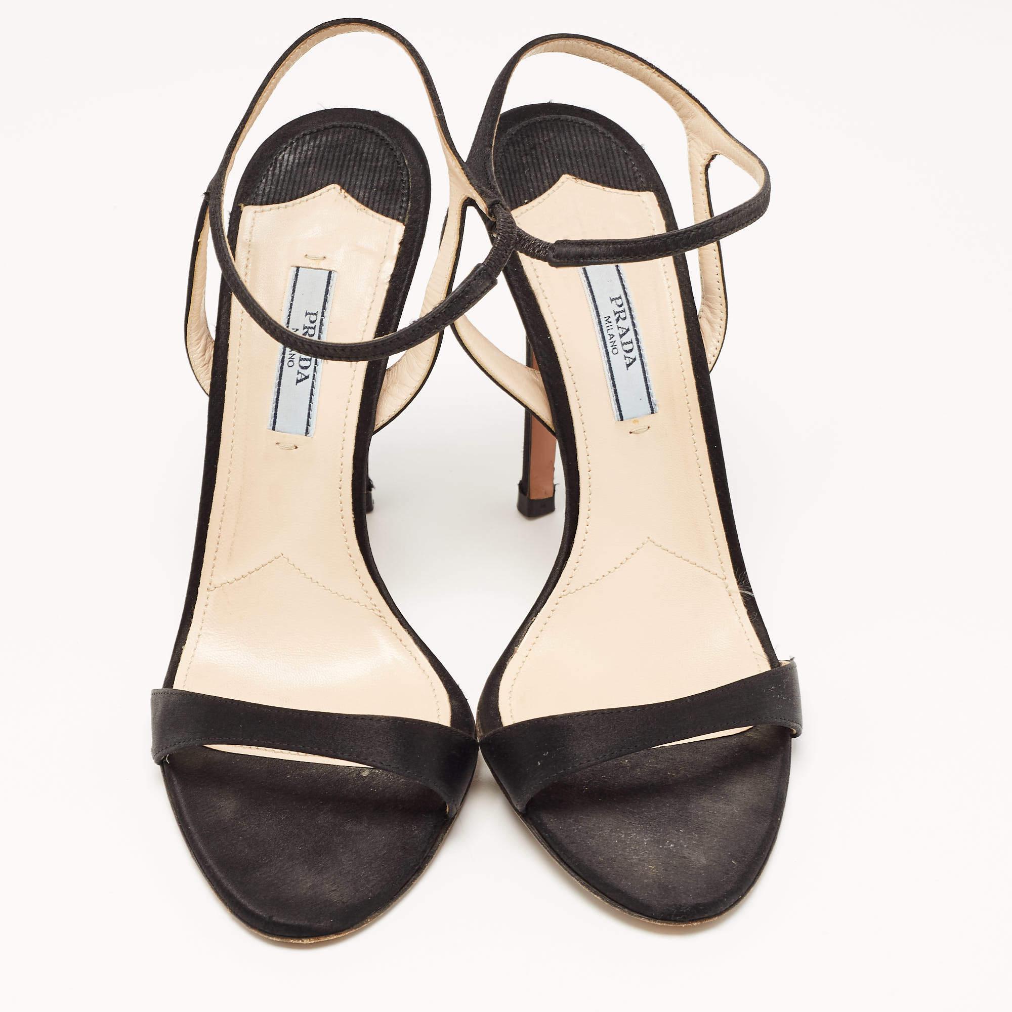 Prada Black Satin Ankle Strap Sandals Size 37.5 2