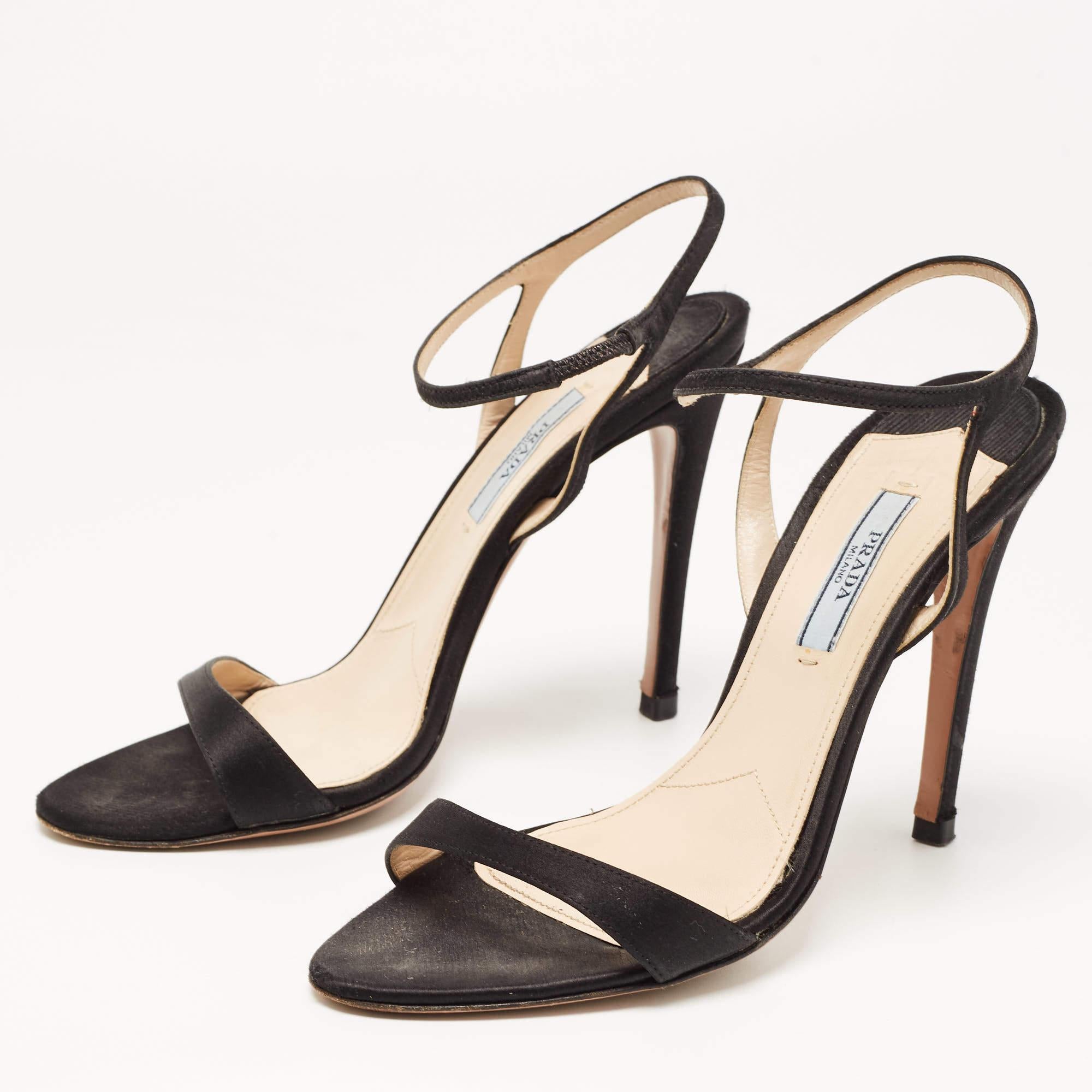 Prada Black Satin Ankle Strap Sandals Size 37.5 3
