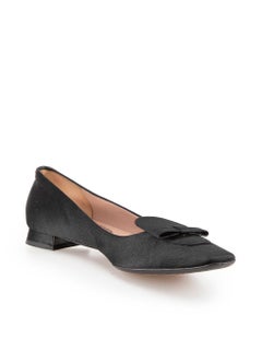 Prada Black Satin Bow Square Toe Flats Size IT 37.5