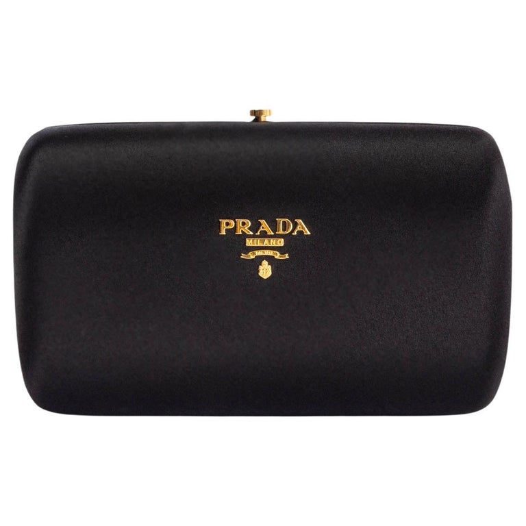PRADA black SATIN BOX Clutch Bag For Sale at 1stDibs