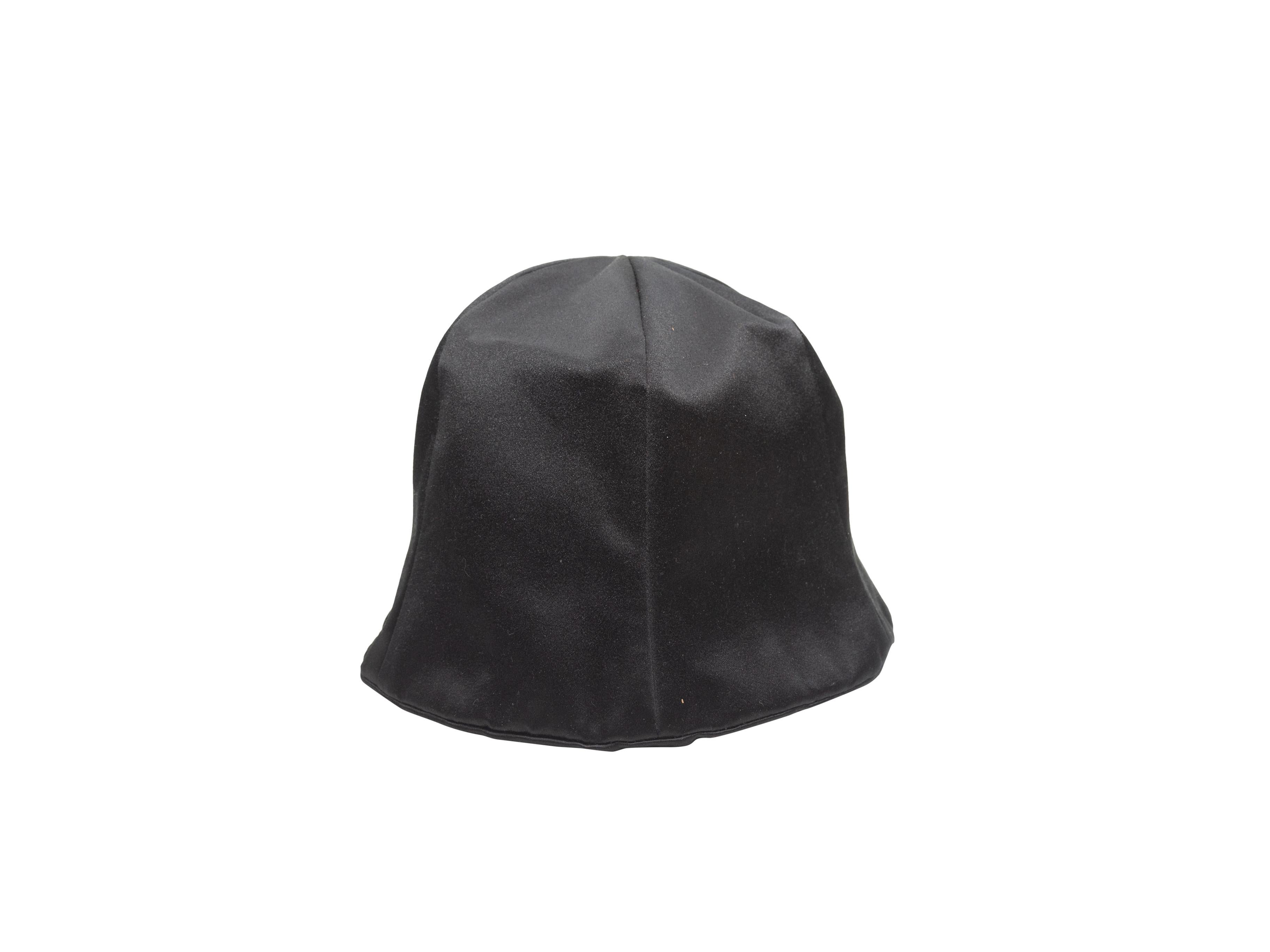 Product details: Black satin brimless bucket hat by Prada. 8.5