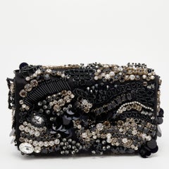 Prada Black Satin Crystal and Sequin Embellished Clutch