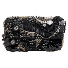 Prada Black Satin Crystal and Sequin Embellished Clutch