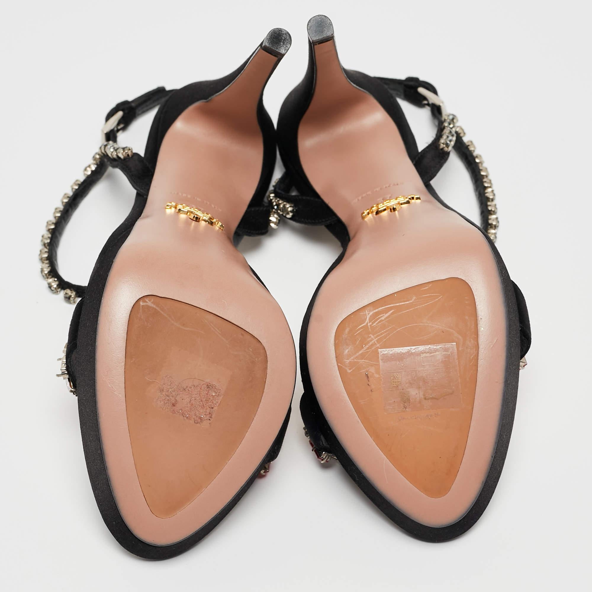 Prada Black Satin Crystal Embellished Ankle Strap Sandals Size 37 For Sale 3