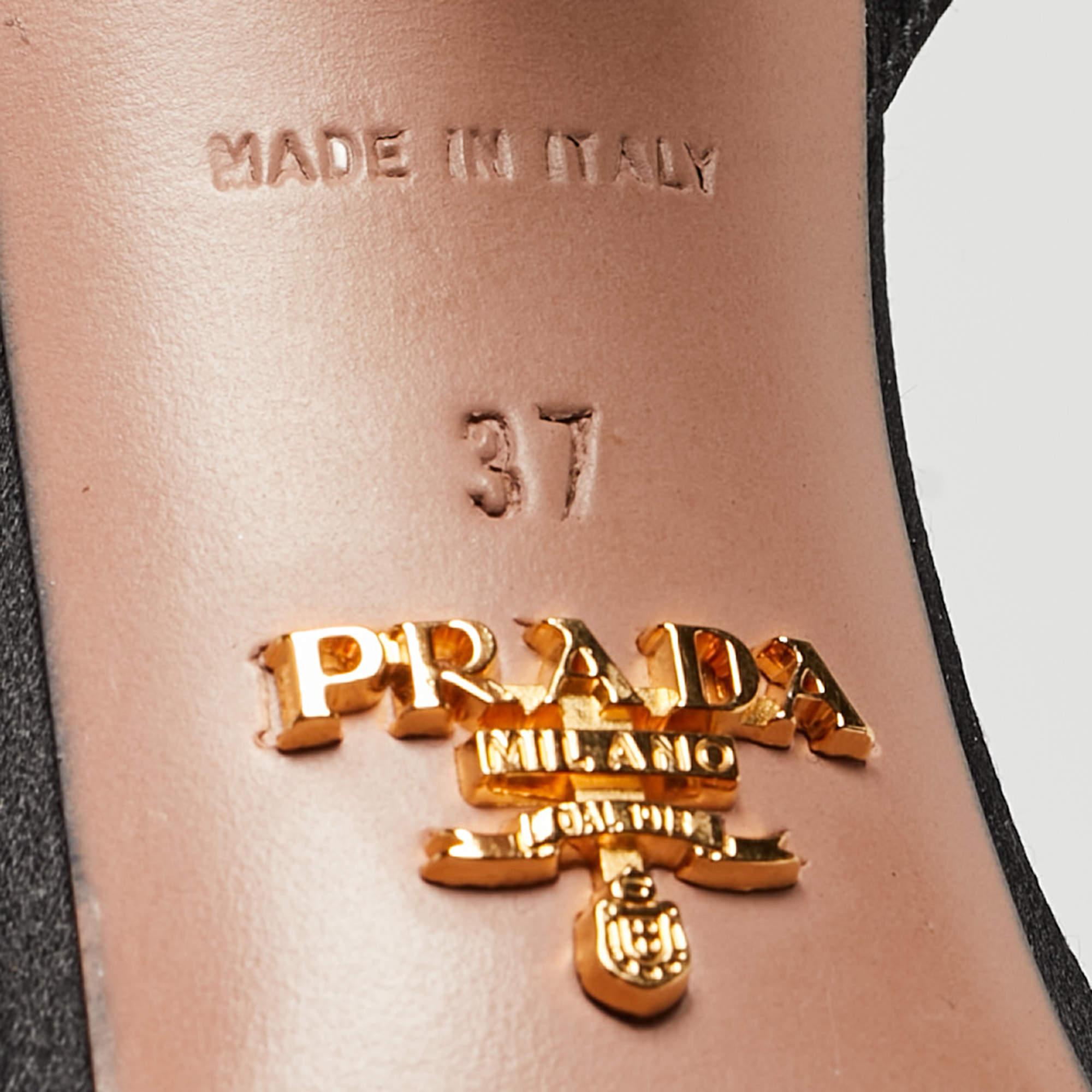 Prada Black Satin Crystal Embellished Ankle Strap Sandals Size 37 For Sale 4