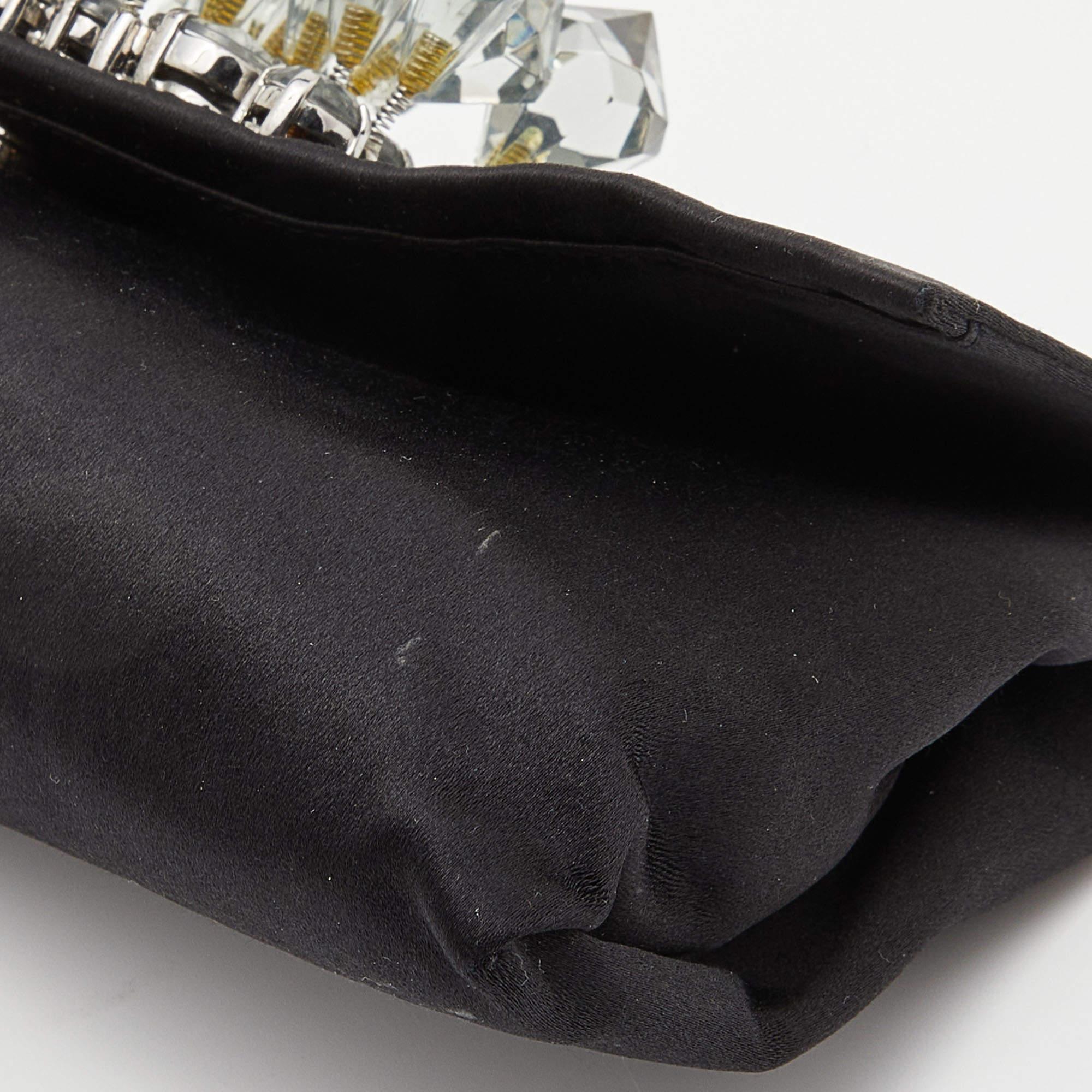 Prada Black Satin Crystal Embellished Chain Clutch 3