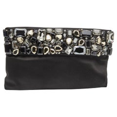 Prada Black Satin Crystal Embellished Clutch