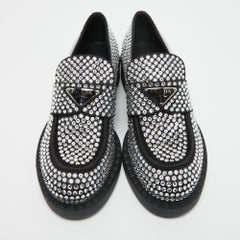 Prada Black Satin Crystal Embellished Loafers Size 38