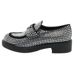 Prada Black Satin Crystal Embellished Loafers Size 38