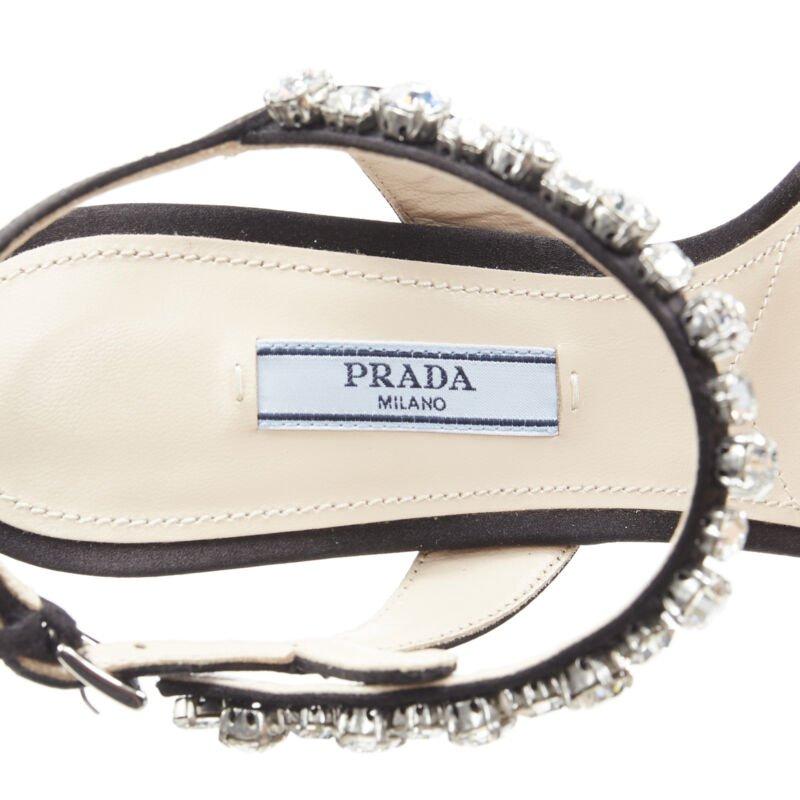 PRADA black satin crystal embellished strappy high heel sandals EU37 For Sale 5