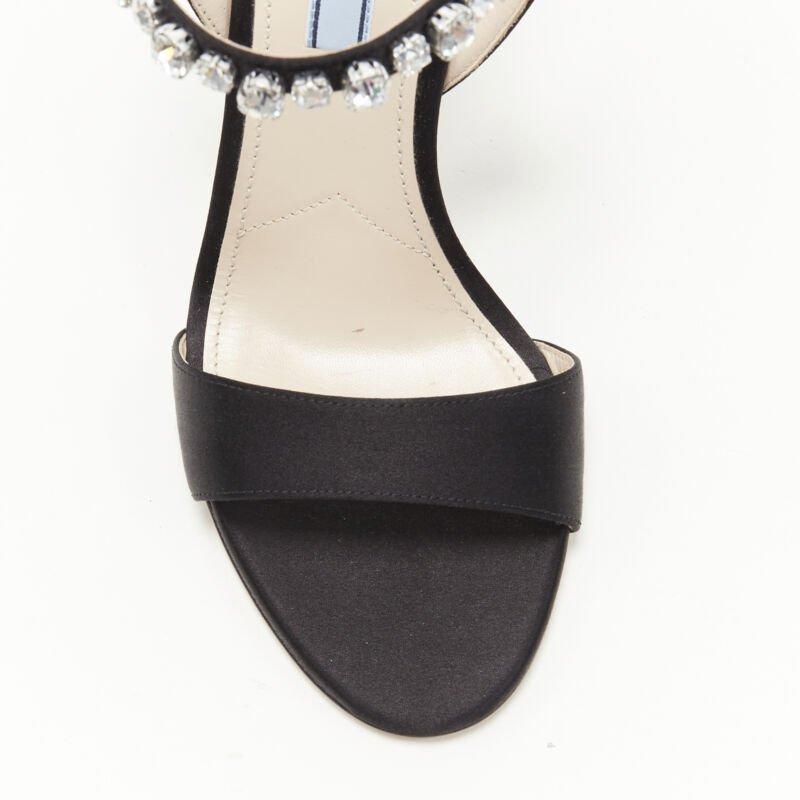 PRADA black satin crystal embellished strappy high heel sandals EU37 For Sale 3