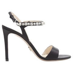PRADA Schwarze Satin-Sandalen mit Kristallverzierung und Riemchen und hohem Absatz EU37