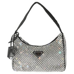 Prada Schwarze Satin-Kristall-Minitasche mit Kristall-Re-Edition 2000