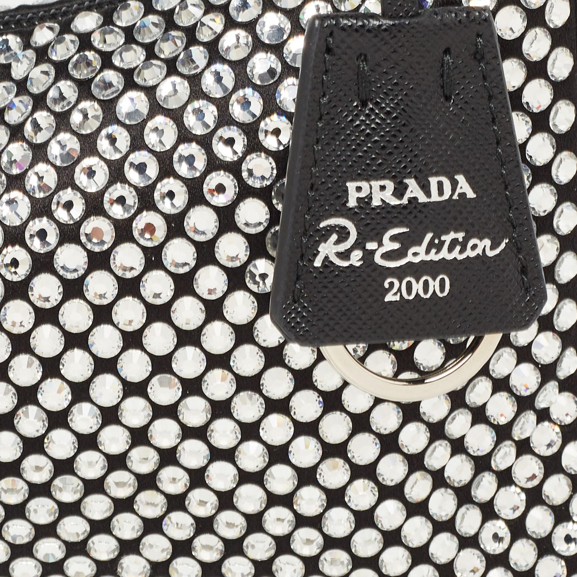 Prada Black Satin Crystals Re-Edition 2000 Baguette Bag 3
