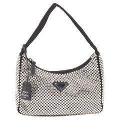 Prada Black Satin Crystals Re-Edition 2000 Baguette Bag